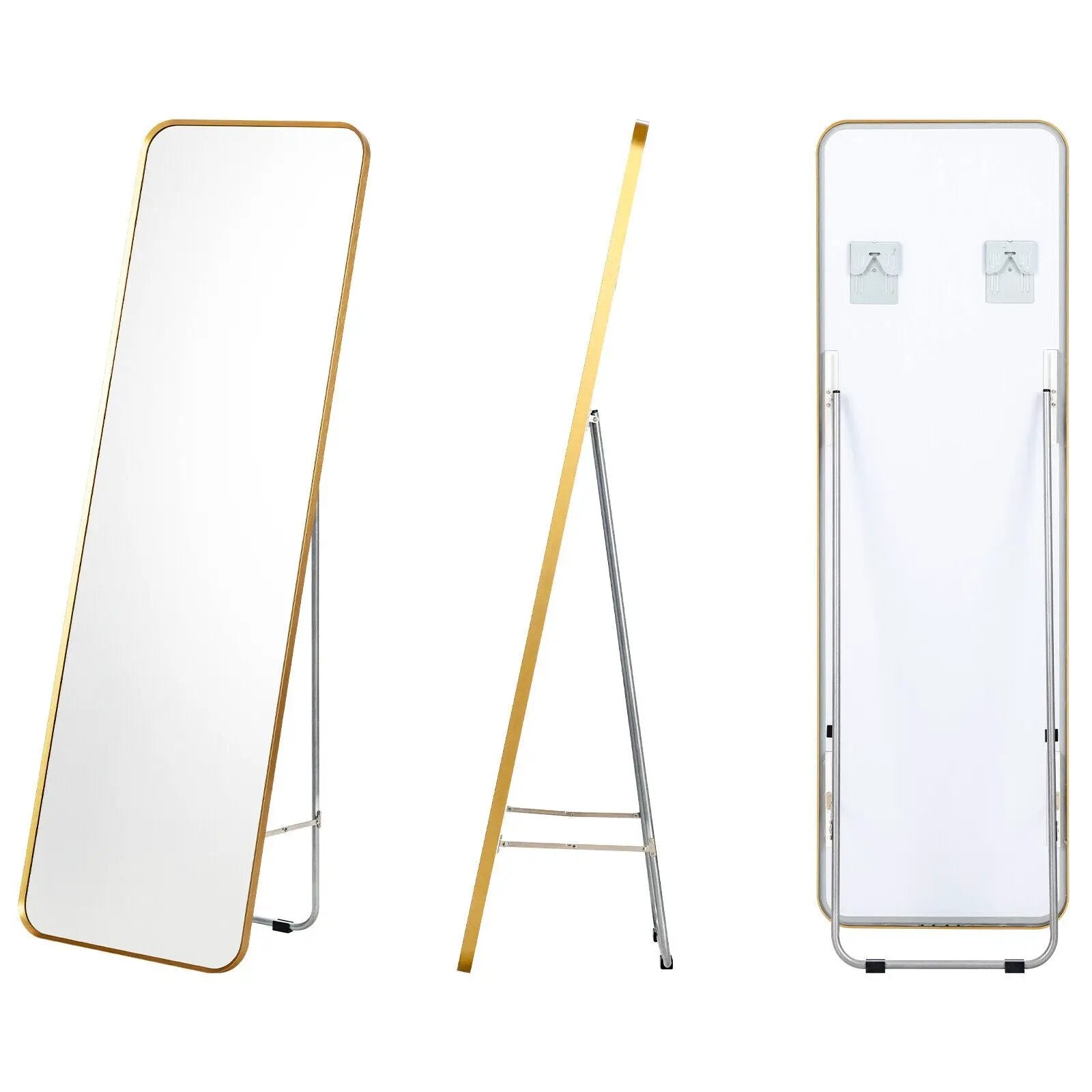 Full Length Wall Mounted Body Mirror with Free Standing Stand-Golden by DirectDeals