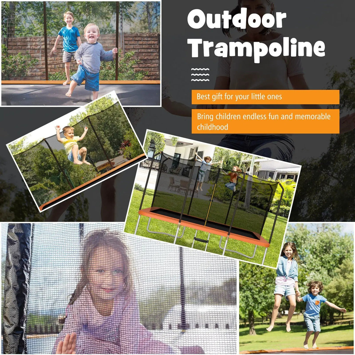 8 x 14 Feet Rectangular Recreational Trampoline with Safety Enclosure Net and Ladder, photo 9 of 16