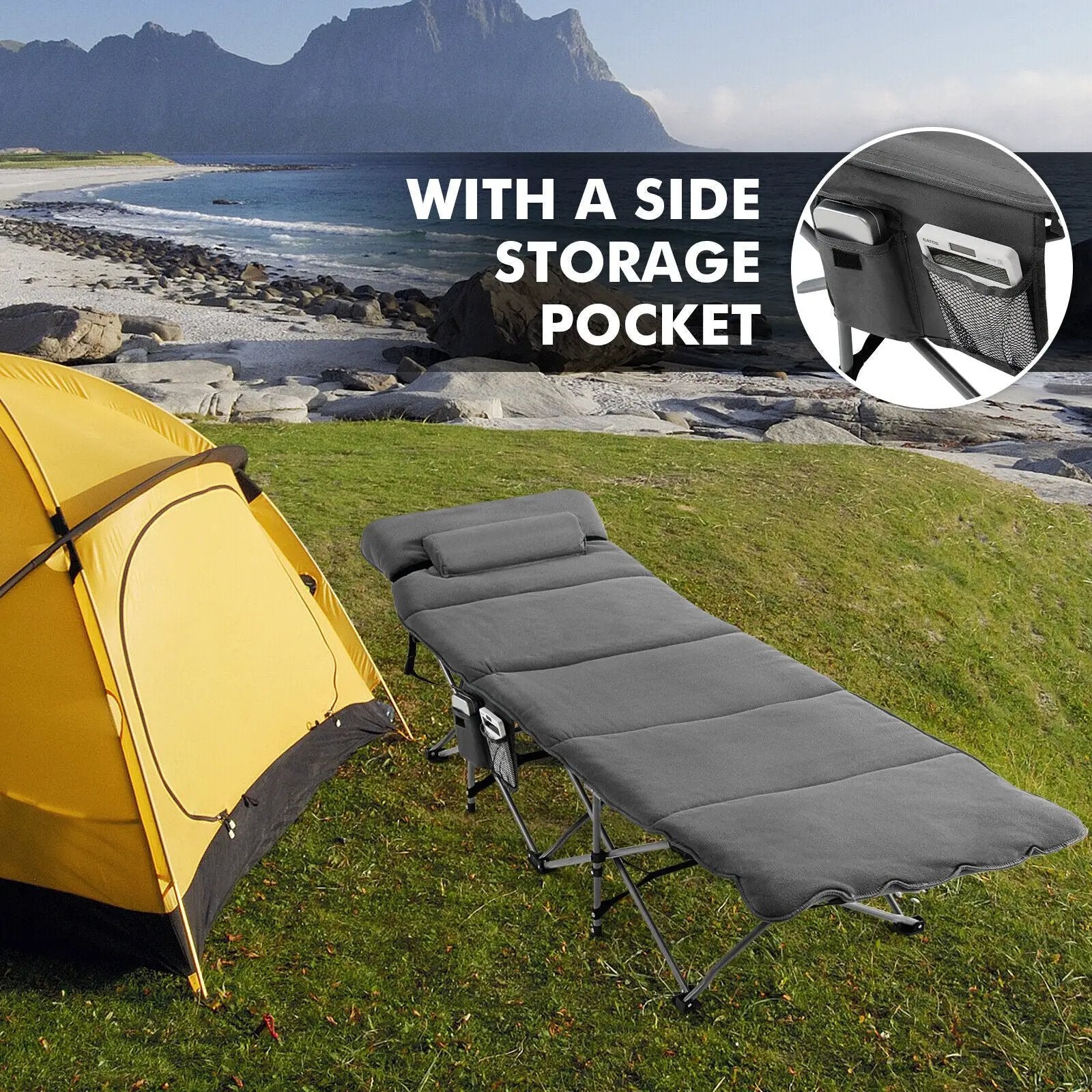 Folding Retractable Travel Camping Cot with Mattress and Carry Bag by DirectDeals