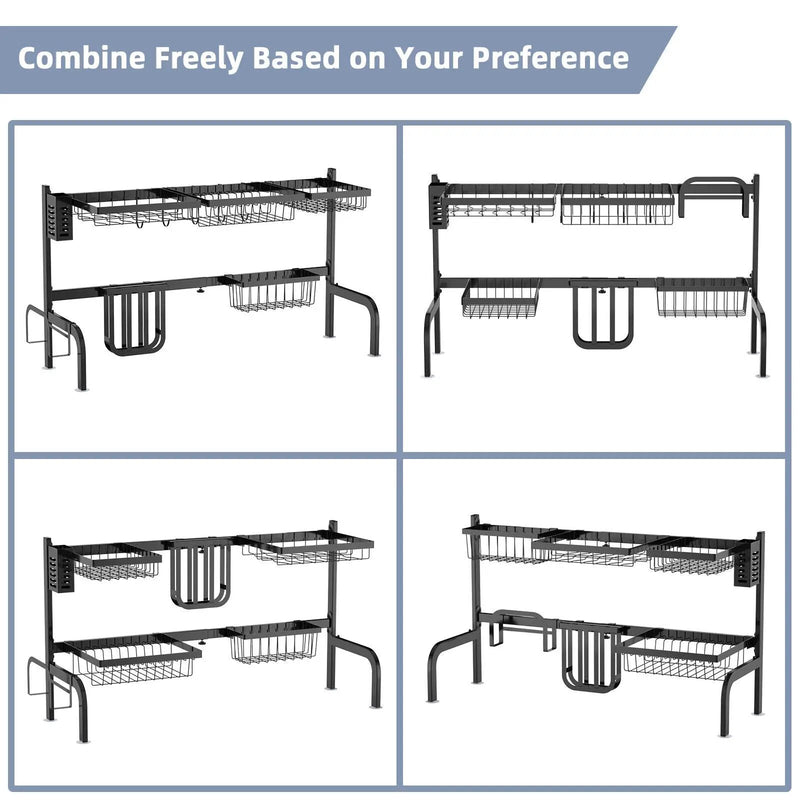 2 Tier Adjustable Over Sink Dish Drying Rack with 8 Hooks by DirectDeals