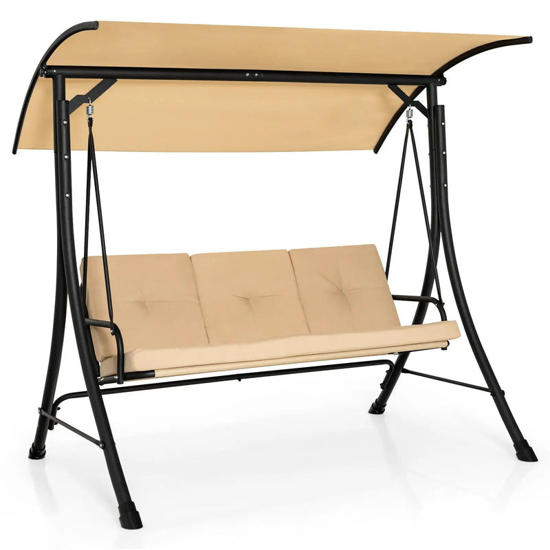 3-Seat Outdoor Porch Swing with Adjustable Canopy and Padded Cushions by DirectDeals