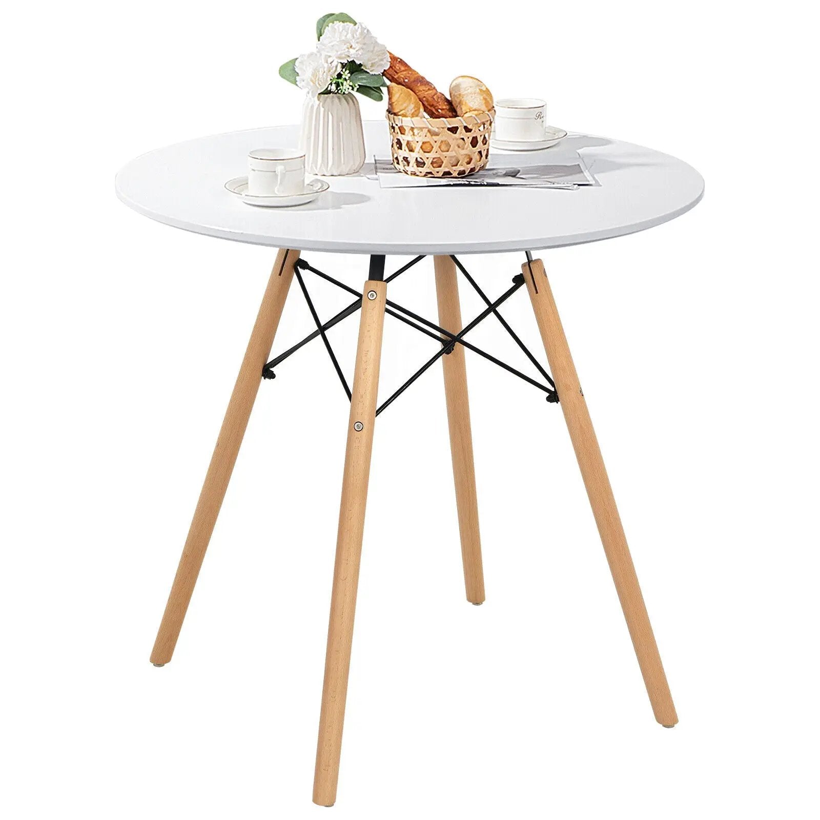 Round Modern Dining Table with Solid Wooden Leg-White by DirectDeals