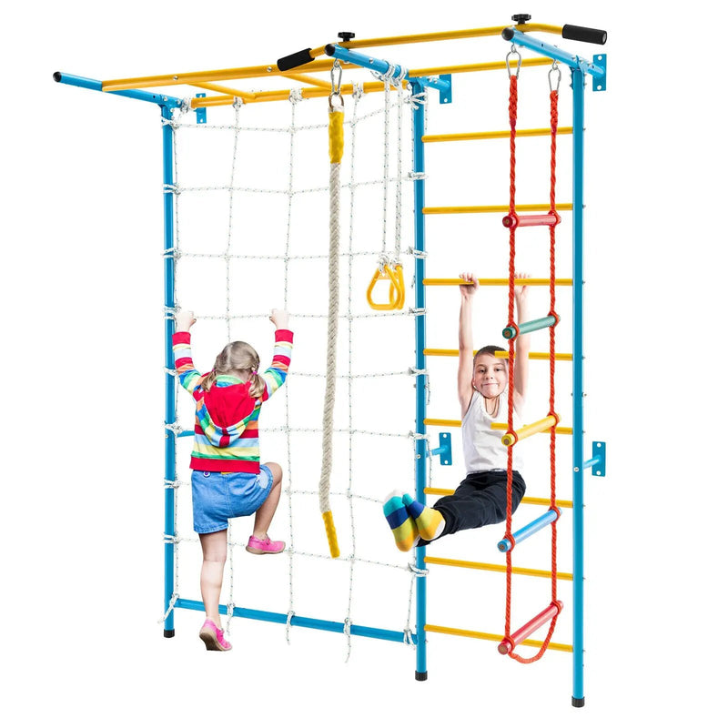 7 In 1 Kids Indoor Gym Playground Swedish Wall Ladder for Solid Wall-Yellow by DirectDeals