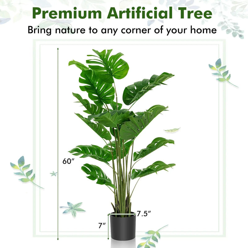2 Pieces 5 Feet Artificial Monstera Tree Set by DirectDeals