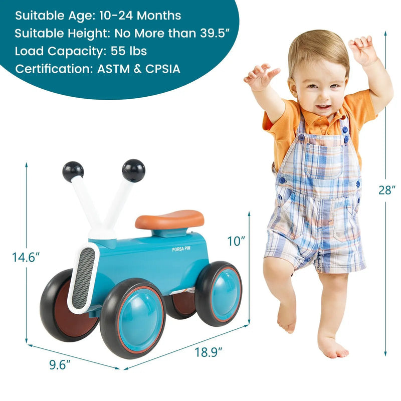 4 Wheels Baby Balance Bike without Pedal-Blue by DirectDeals