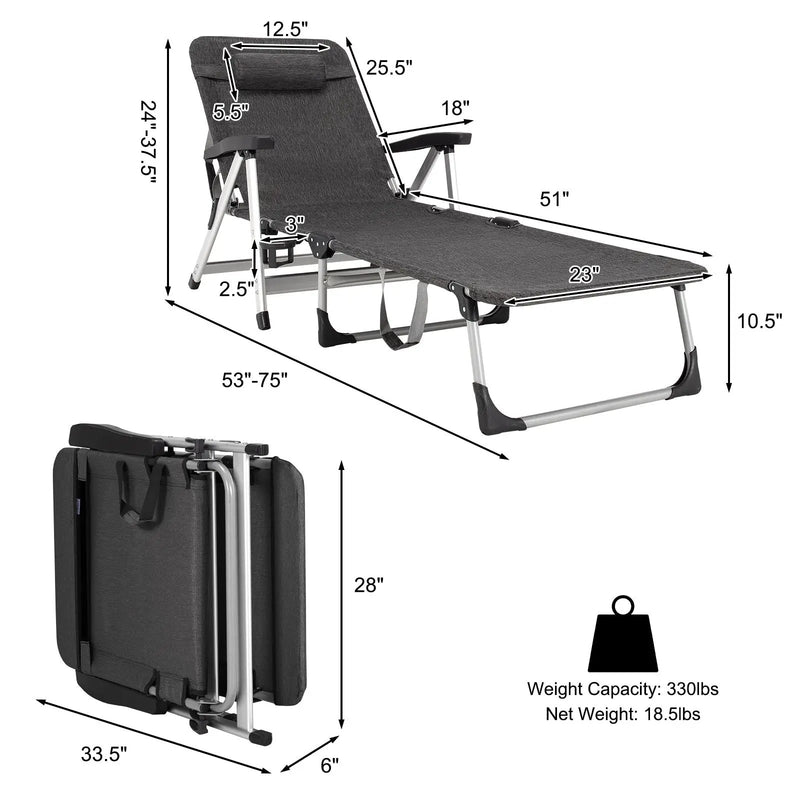 Beach Folding Chaise Lounge Recliner with 7 Adjustable Position by DirectDeals
