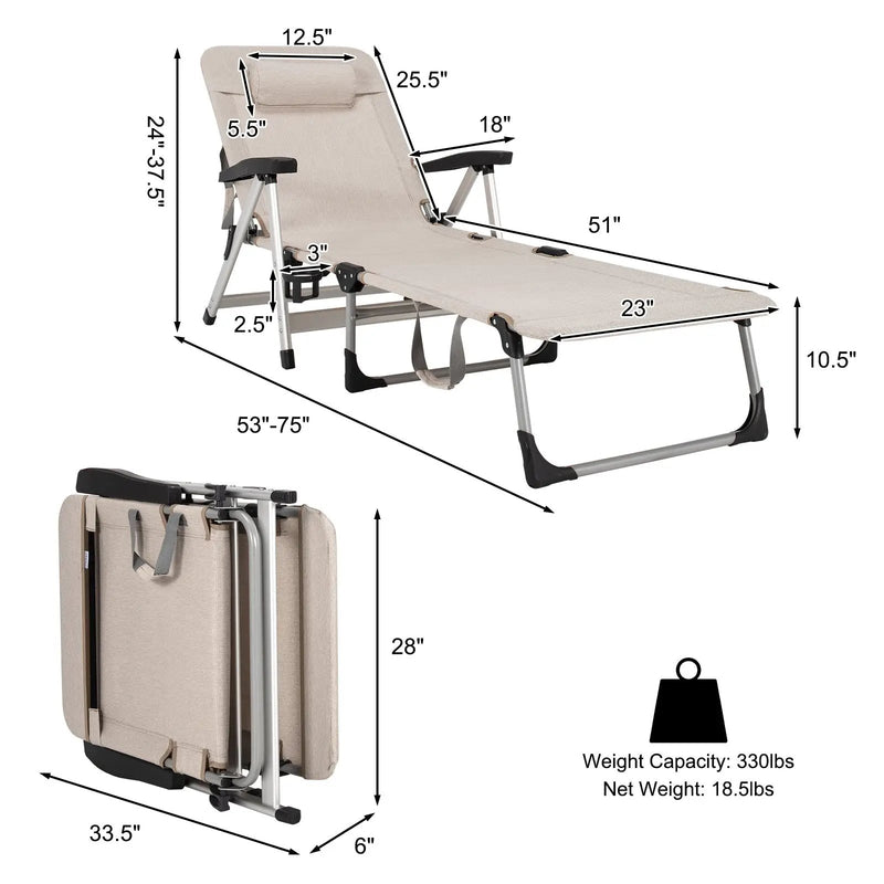 Beach Folding Chaise Lounge Recliner with 7 Adjustable Position by DirectDeals