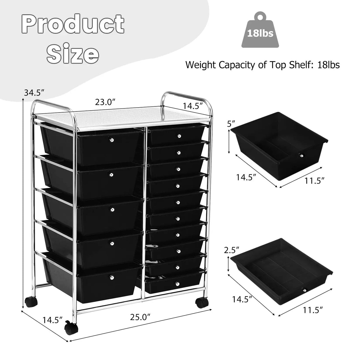 15-Drawer Utility Rolling Cart with Drawers Multi-Use Storage-Icecream Multicolor, photo 5 of 21