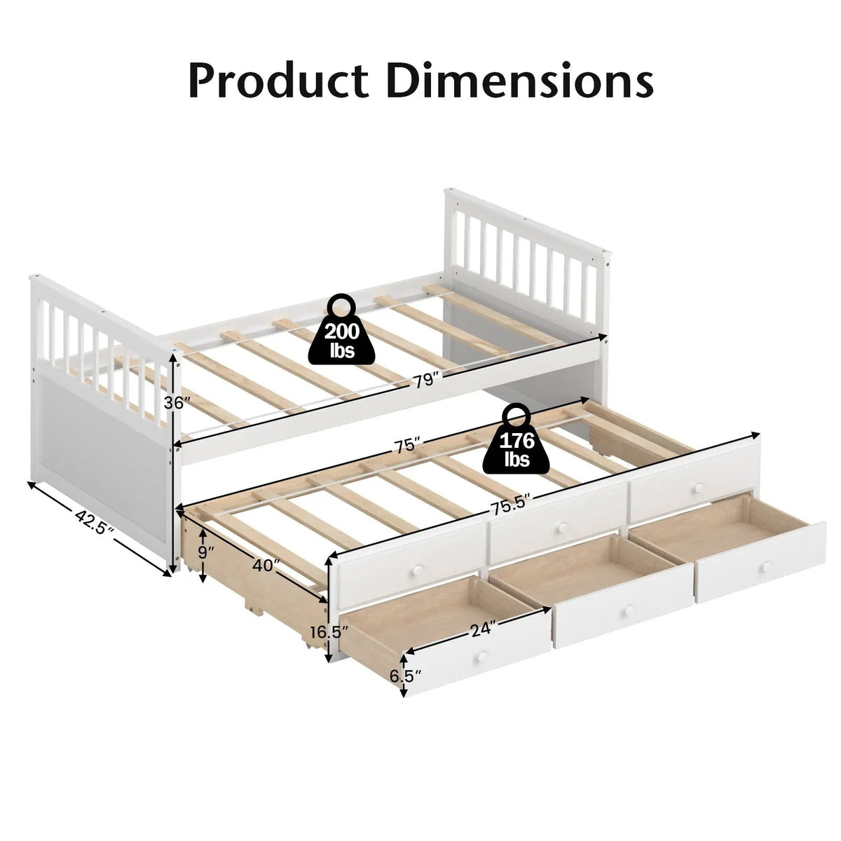Twin Captain’s Bed with Trundle and 3 Storage Drawers, photo 5 of 10