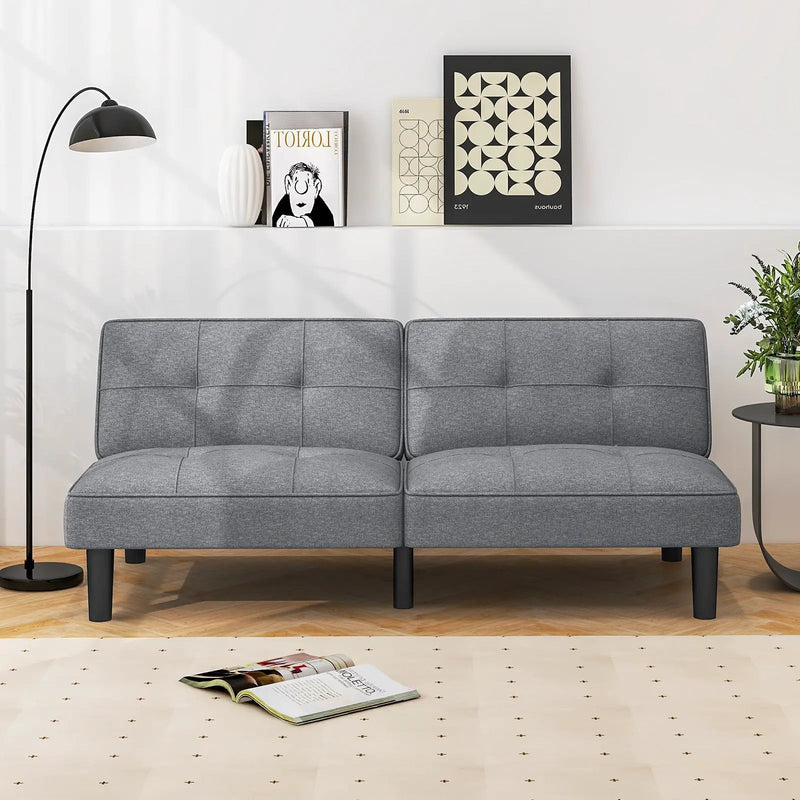 Convertible Folding Futon Sofa Bed with 6-Position Adjustable Backrest-Gray by DirectDeals