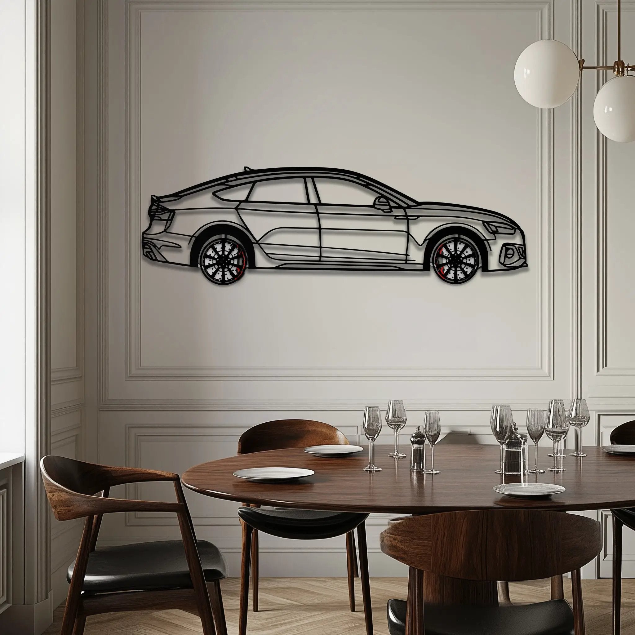 Audi RS5 Metal Car Wall Art with Rotating Wheels - Performance Sportback Silhouette Decor - Interactive Automotive Wall Art - KAFMEKA097 by Enova Art