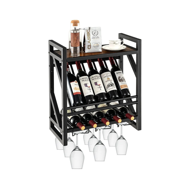 10 Bottles Wall Mounted Wine Rack with Glass Holder by DirectDeals