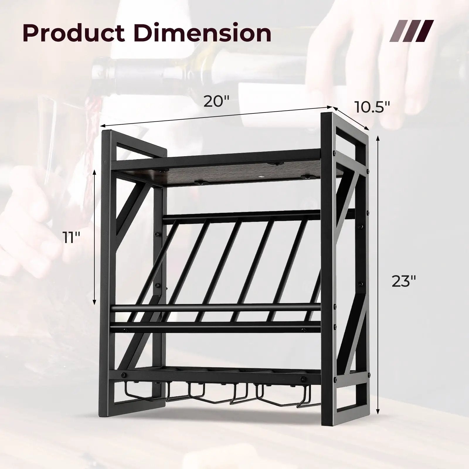 10 Bottles Wall Mounted Wine Rack with Glass Holder by DirectDeals