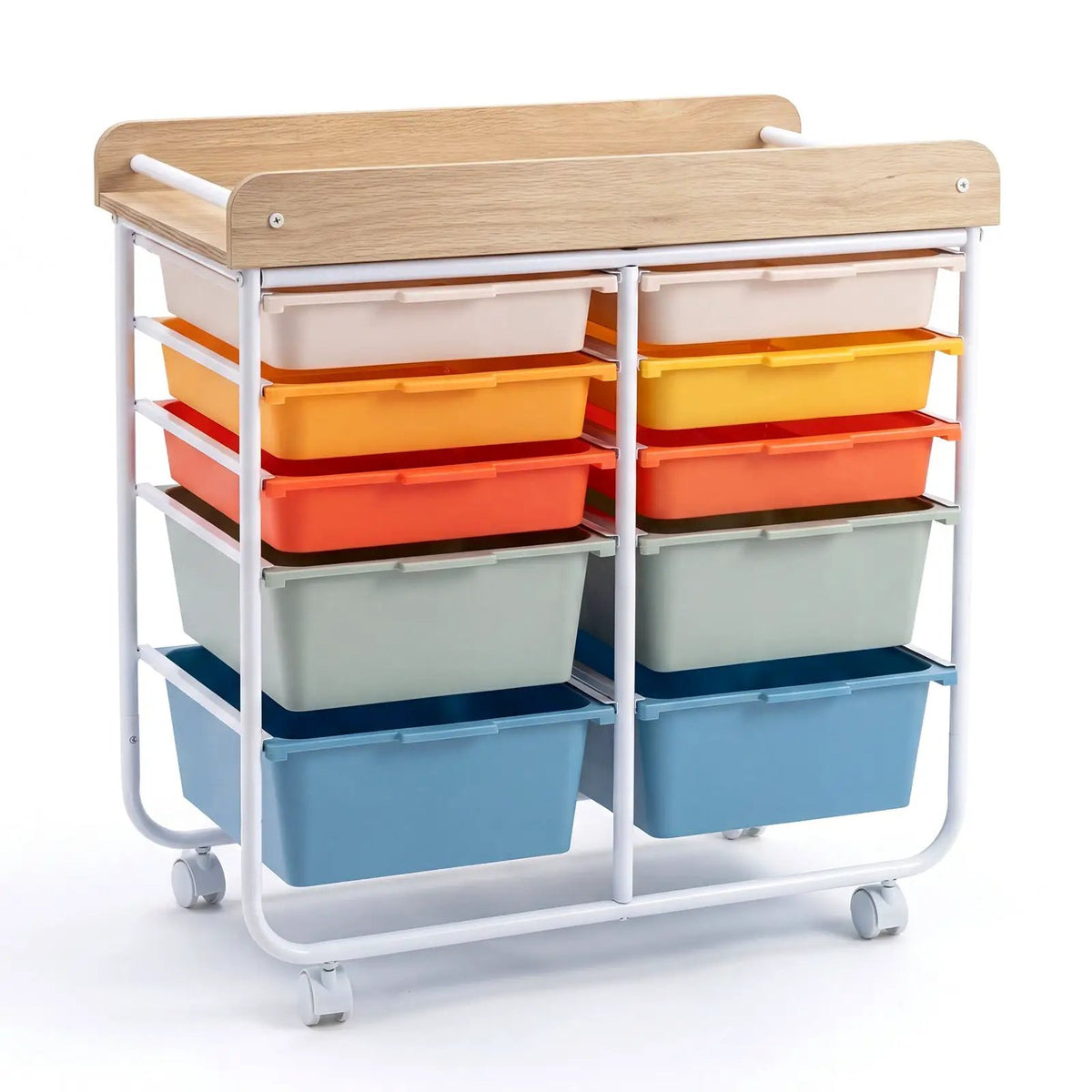 10-Drawer Rolling Cart with Wooden Tabletop and Lockable Wheels for Office, photo 6 of 16