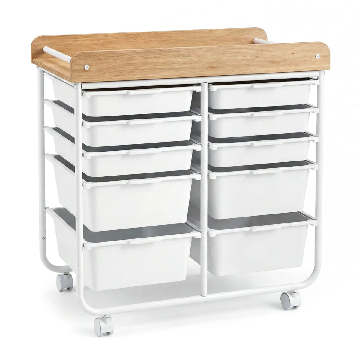 10-Drawer Rolling Cart with Wooden Tabletop and Lockable Wheels for Office, photo 7 of 16