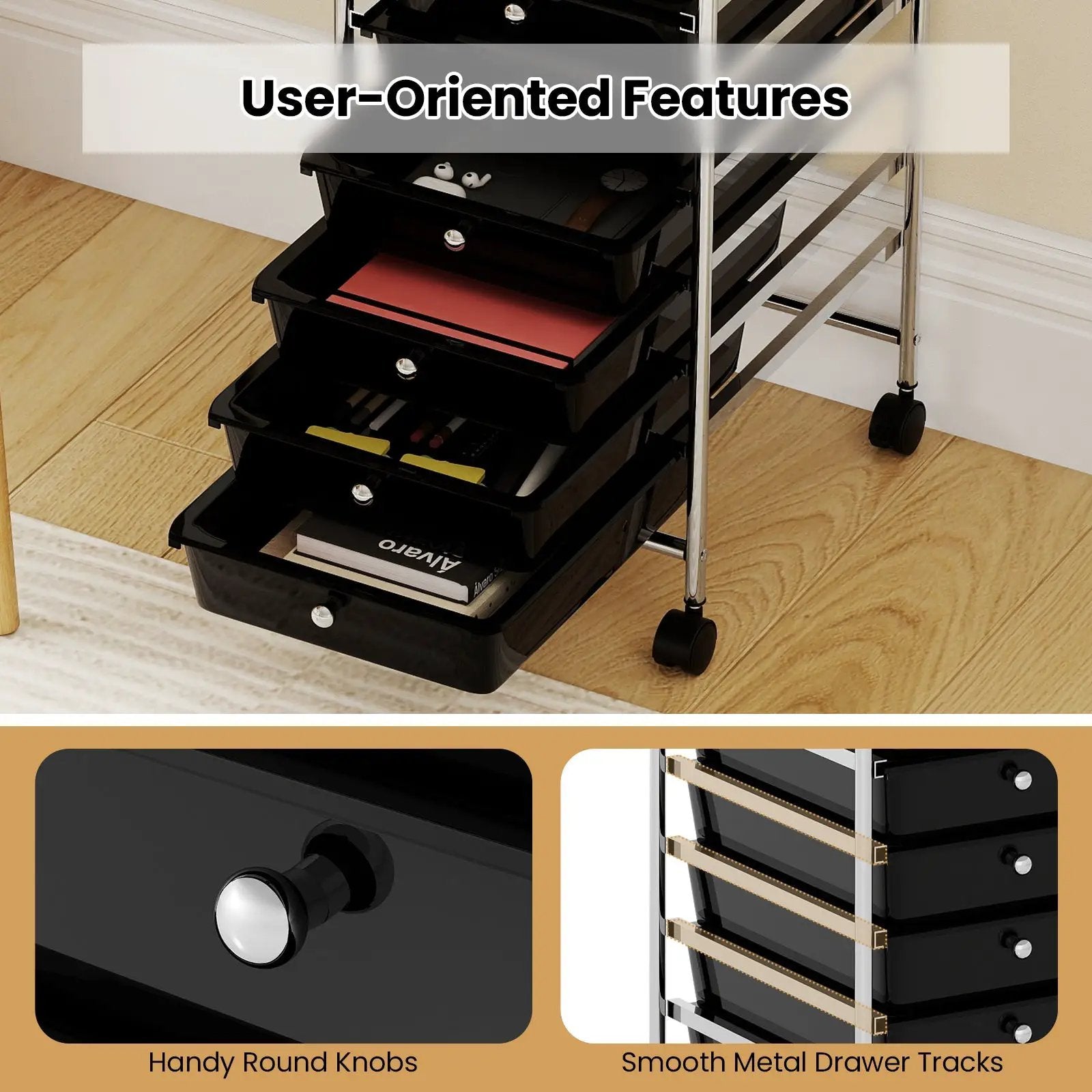 10-Drawer Rolling Storage Cart with Metal Frame and Lockable Universal Wheels by DirectDeals