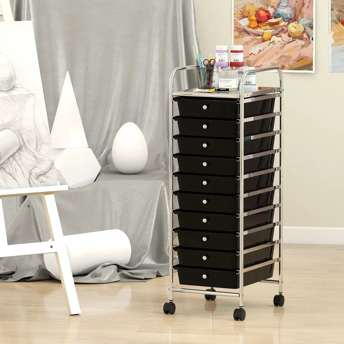 10-Drawer Rolling Storage Cart with Metal Frame and Lockable Universal Wheels, photo 2 of 16