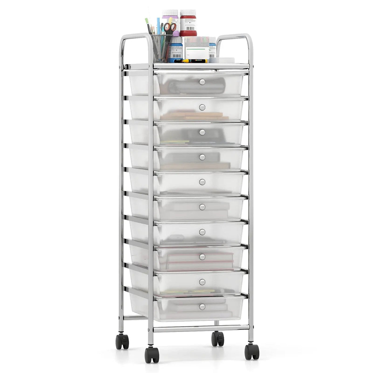 10-Drawer Rolling Storage Cart with Metal Frame and Lockable Universal Wheels, photo 3 of 16