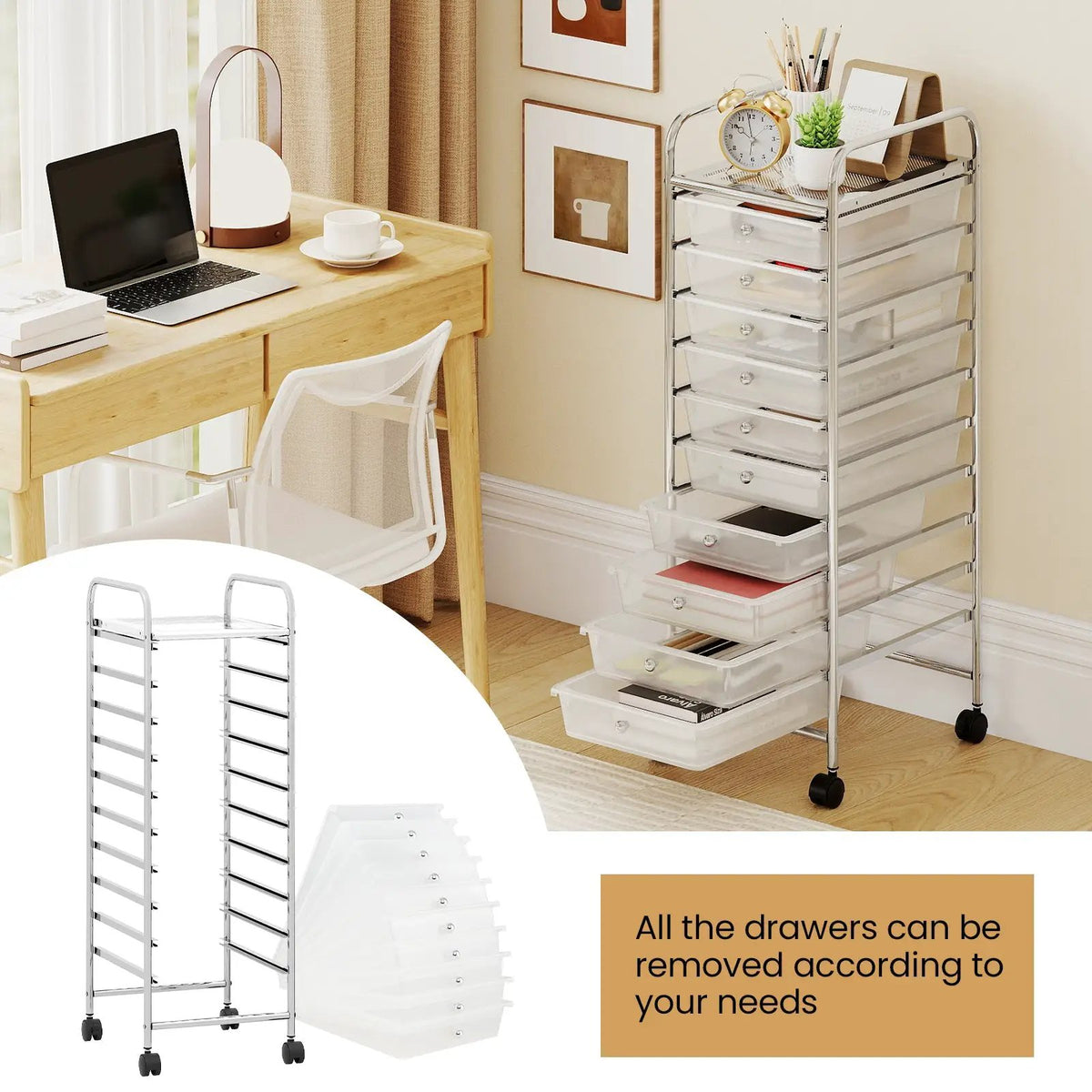10-Drawer Rolling Storage Cart with Metal Frame and Lockable Universal Wheels, photo 13 of 16