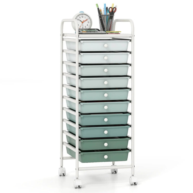 10 Drawer Rolling Storage Cart Organizer with 4 Universal Casters by DirectDeals