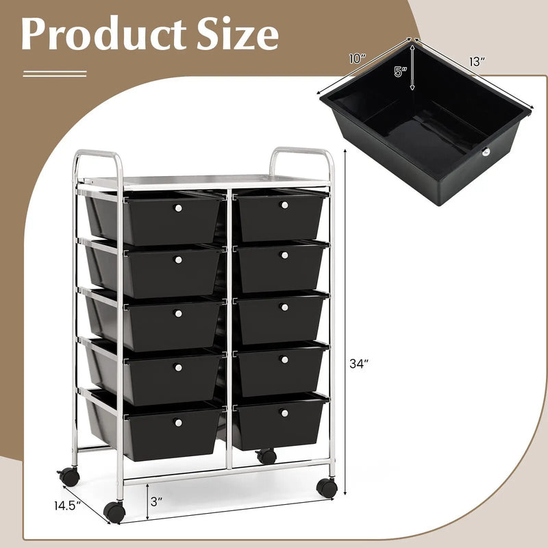 10-Drawer Rolling Storage Cart by DirectDeals