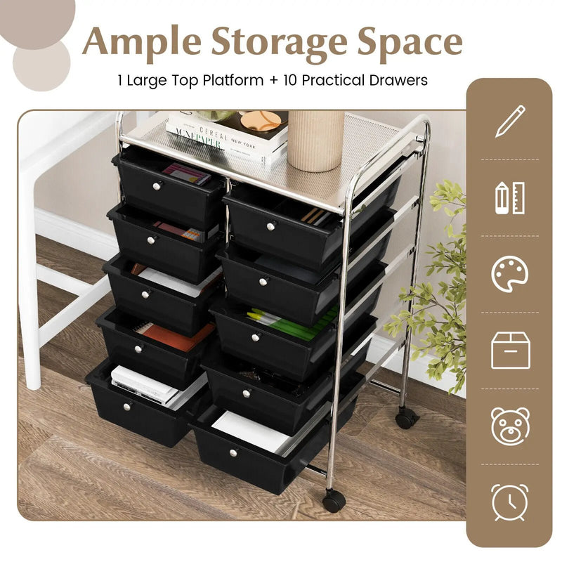 10-Drawer Rolling Storage Cart by DirectDeals