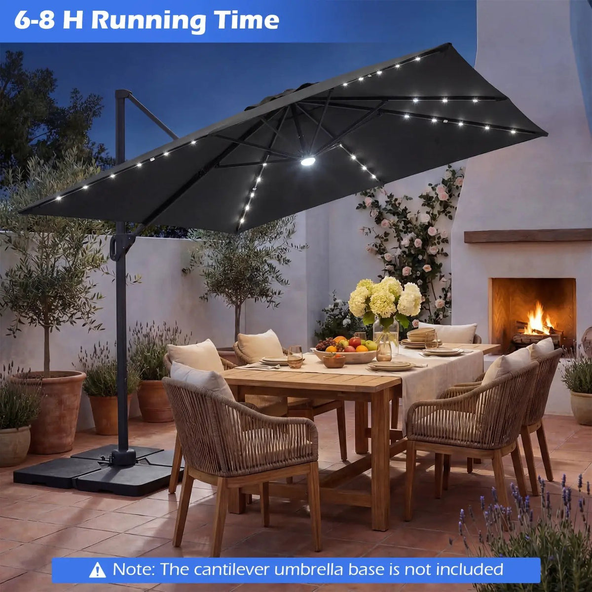 10 FT Cantilever Patio Umbrella with Solar LED Lights for Pool and Garden, photo 9 of 40
