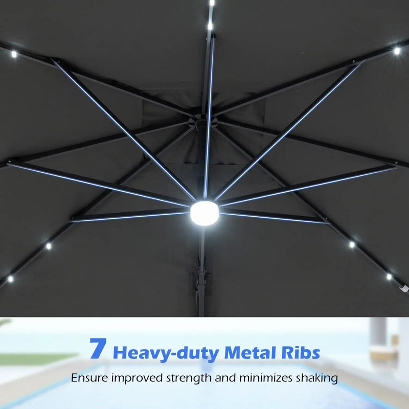 10 FT Cantilever Patio Umbrella with Solar LED Lights for Pool and Garden by DirectDeals