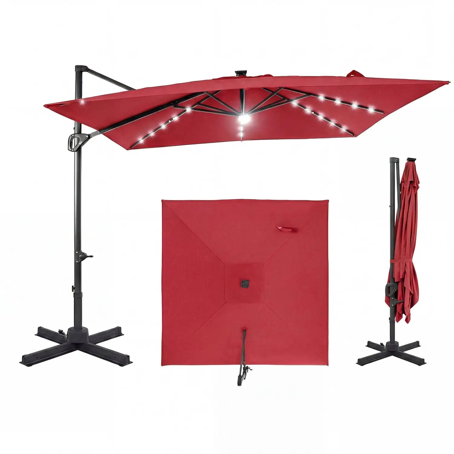 10 FT Cantilever Patio Umbrella with Solar LED Lights for Pool and Garden by DirectDeals