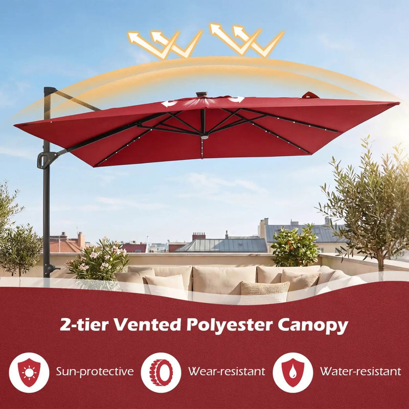 10 FT Cantilever Patio Umbrella with Solar LED Lights for Pool and Garden by DirectDeals