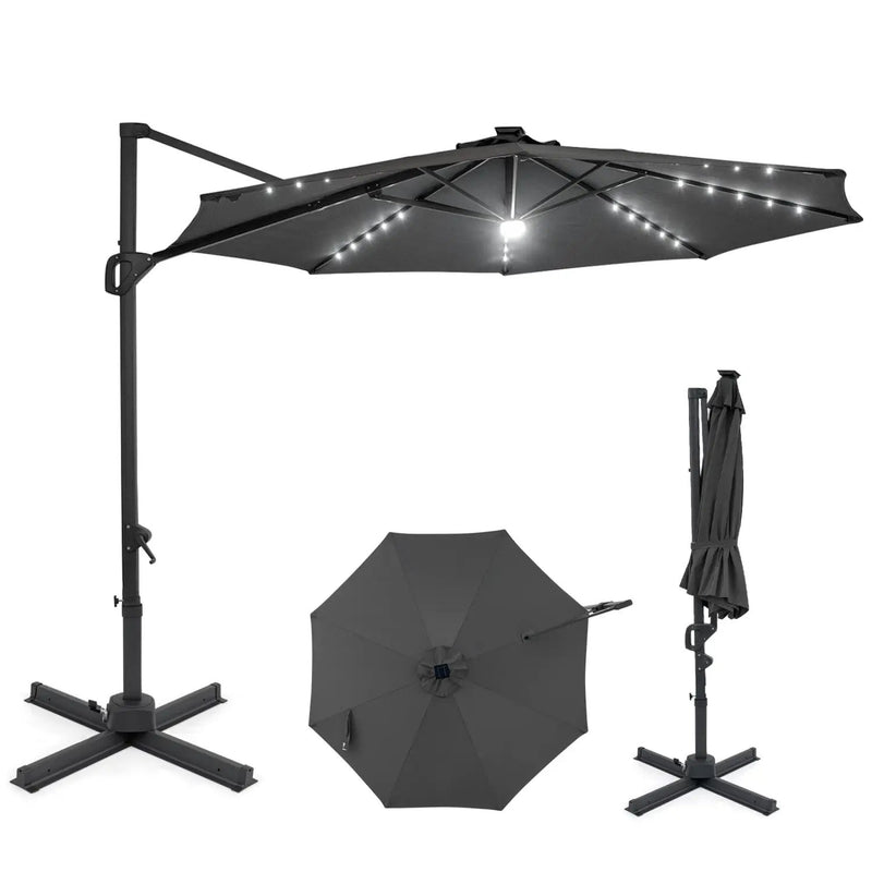 10 FT Cantilever Patio Umbrella with Solar LED Lights 360° Rotation by DirectDeals