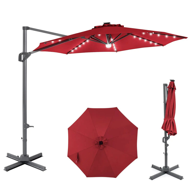 10 FT Cantilever Patio Umbrella with Solar LED Lights 360° Rotation by DirectDeals