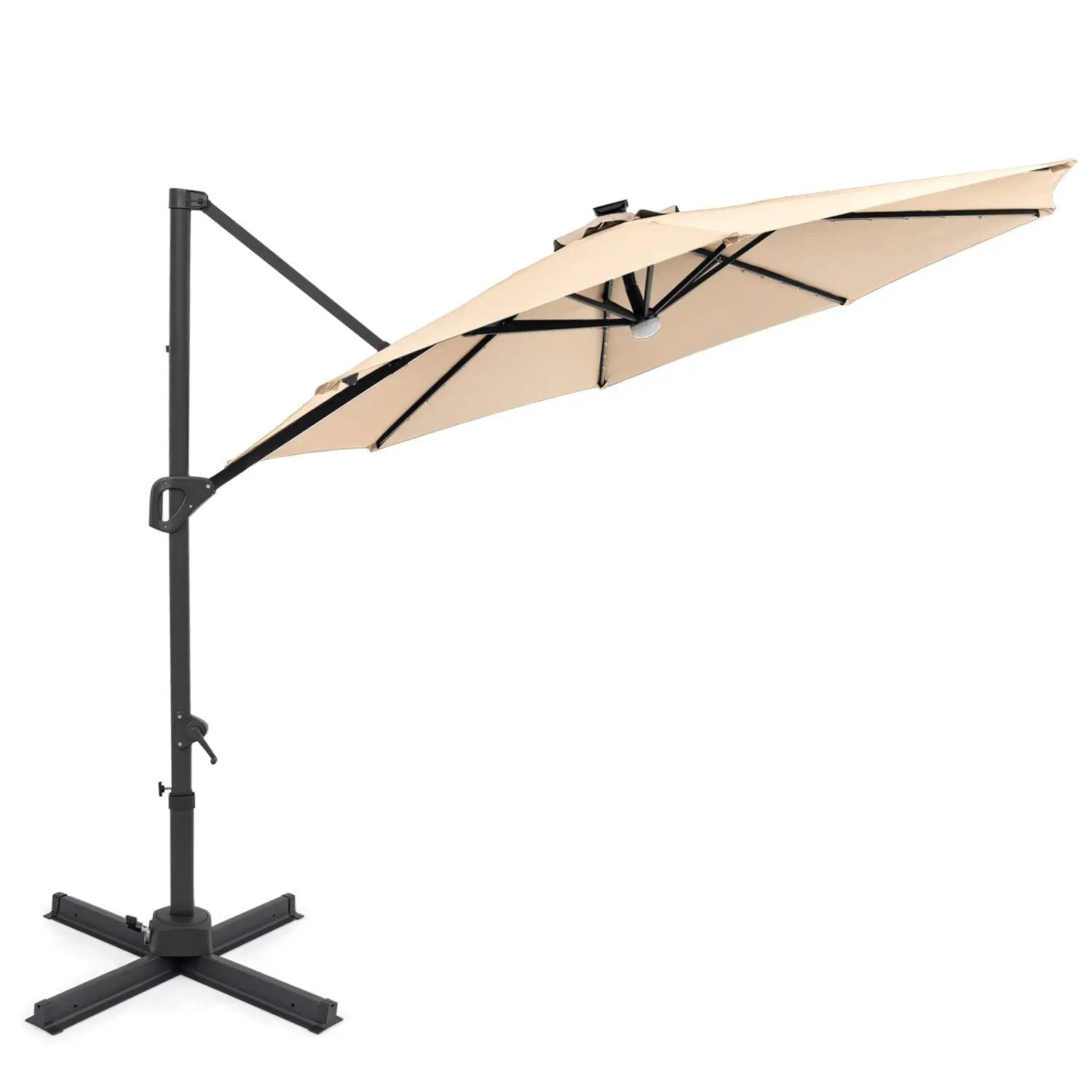 10 FT Cantilever Patio Umbrella with Solar LED Lights 360° Rotation by DirectDeals