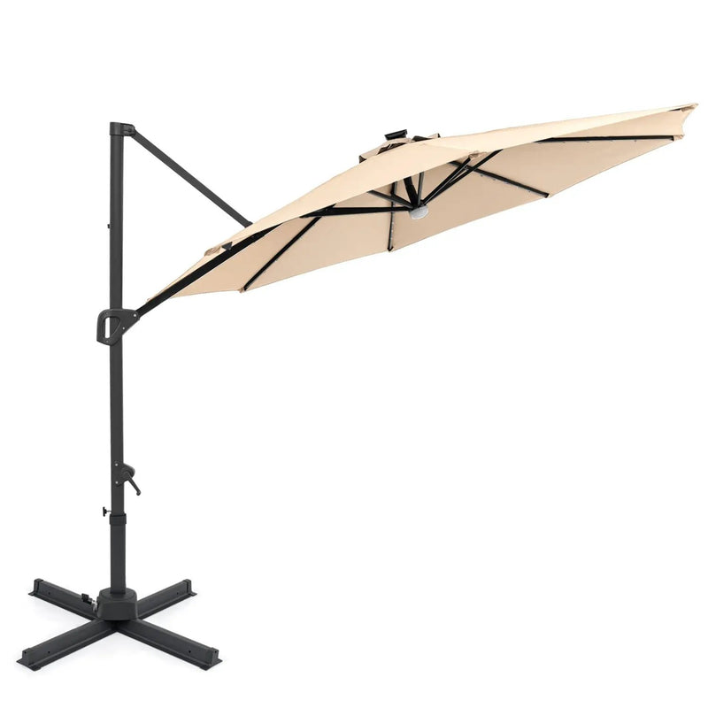 10 FT Cantilever Patio Umbrella with Solar LED Lights 360° Rotation by DirectDeals