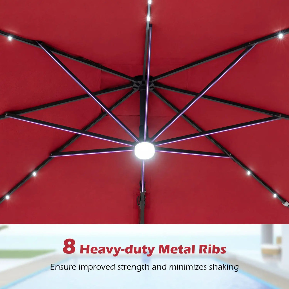 10 FT Cantilever Patio Umbrella with Solar LED Lights & Base, photo 40 of 40