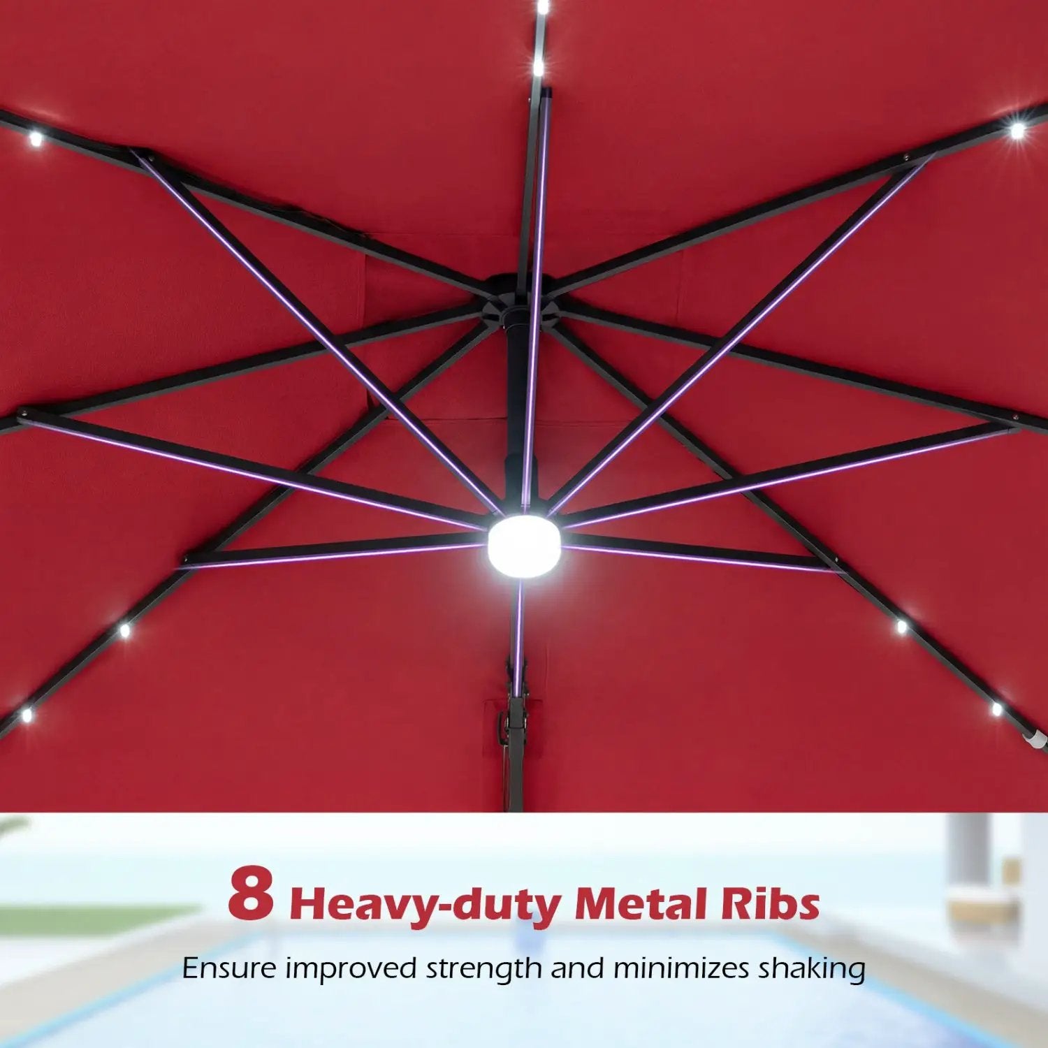 10 FT Cantilever Patio Umbrella with Solar LED Lights & Base by DirectDeals
