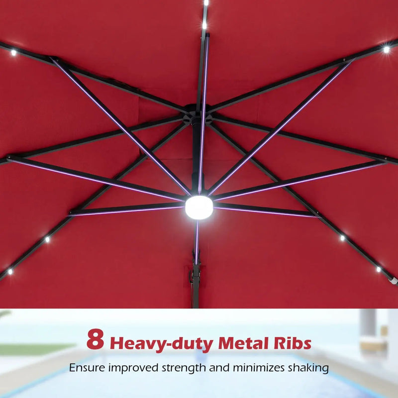 10 FT Cantilever Patio Umbrella with Solar LED Lights & Base by DirectDeals