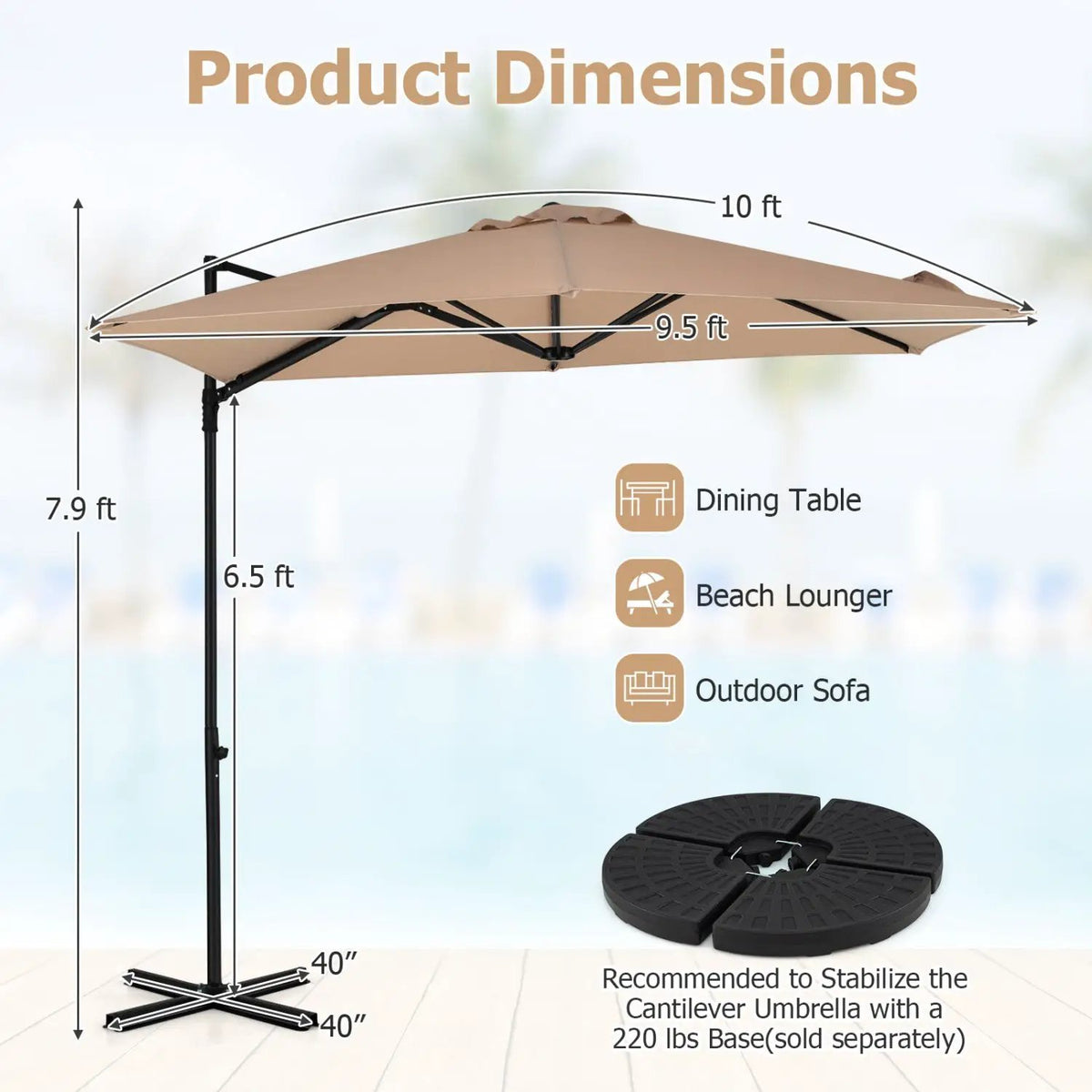 10 FT Cantilever Patio Umbrella with 360° Rotation, photo 2 of 13