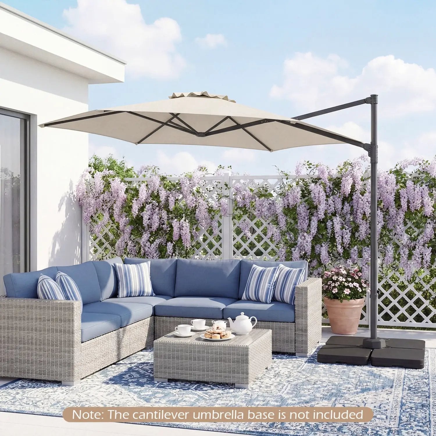 10 FT Patio Cantilever Umbrella with 360° Rotation and Air Vent for Backyard and Poolside by DirectDeals
