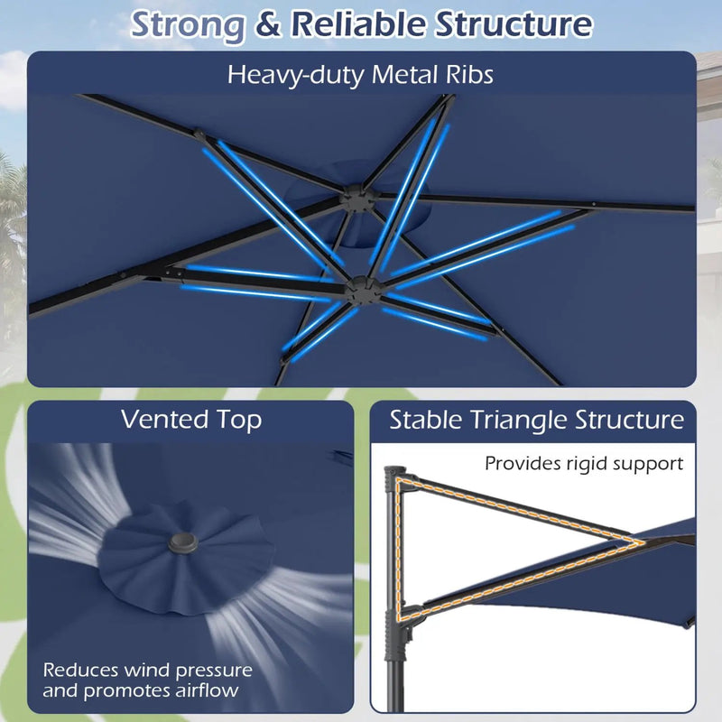 10 FT Patio Cantilever Umbrella with 360° Rotation and Air Vent for Backyard and Poolside by DirectDeals