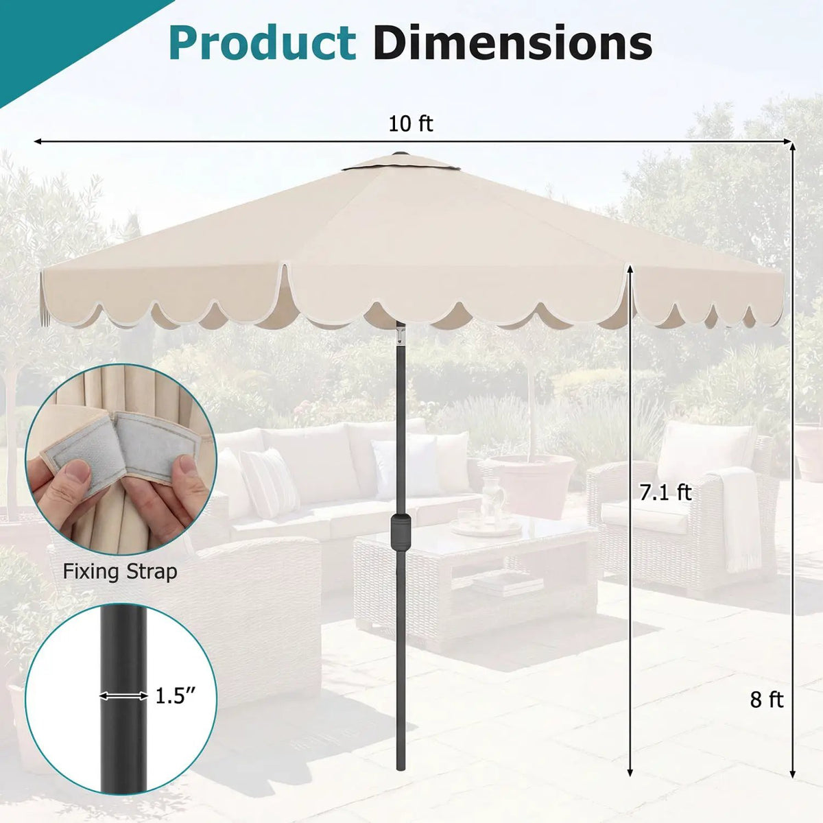 10 FT Patio Umbrella with Push Button Tilt and Crank, photo 22 of 40
