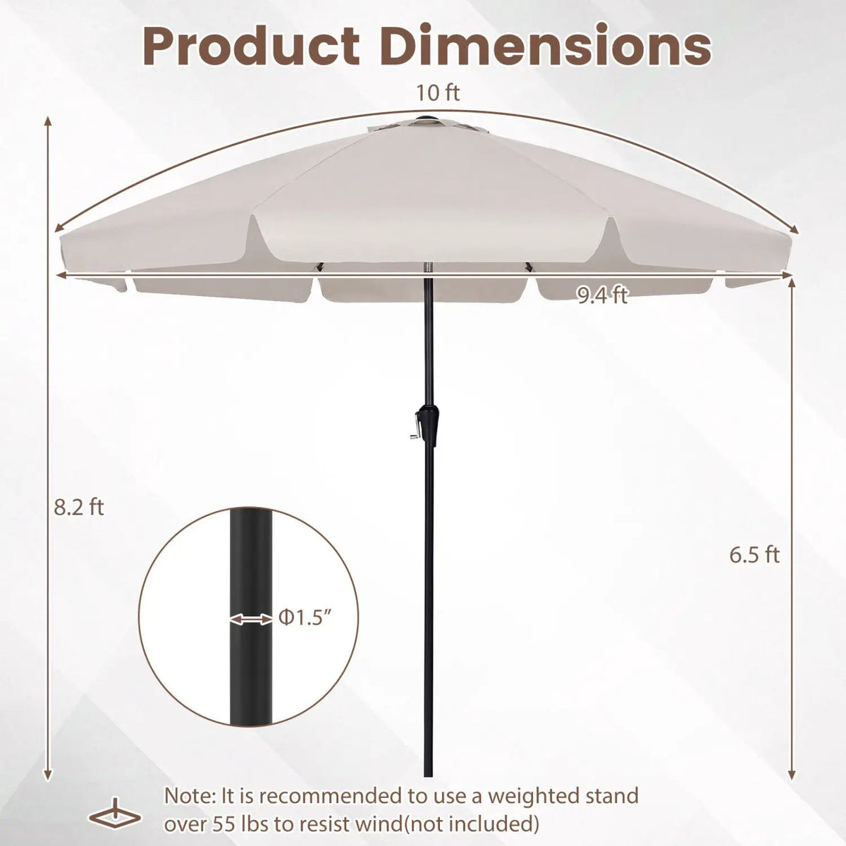 10 FT Scalloped Patio Umbrella with Push Button Tilt, photo 13 of 16