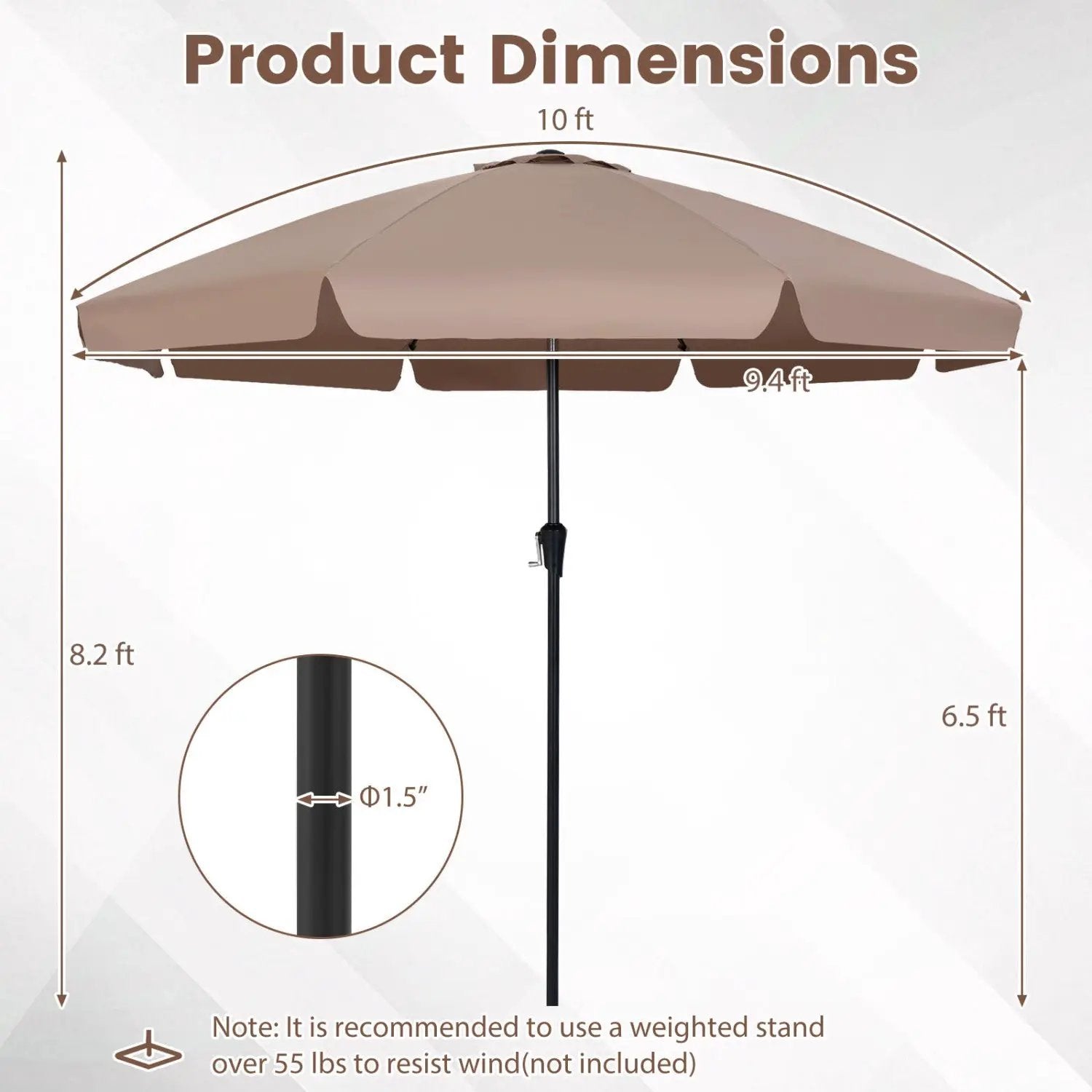 10 FT Scalloped Patio Umbrella with Push Button Tilt by DirectDeals