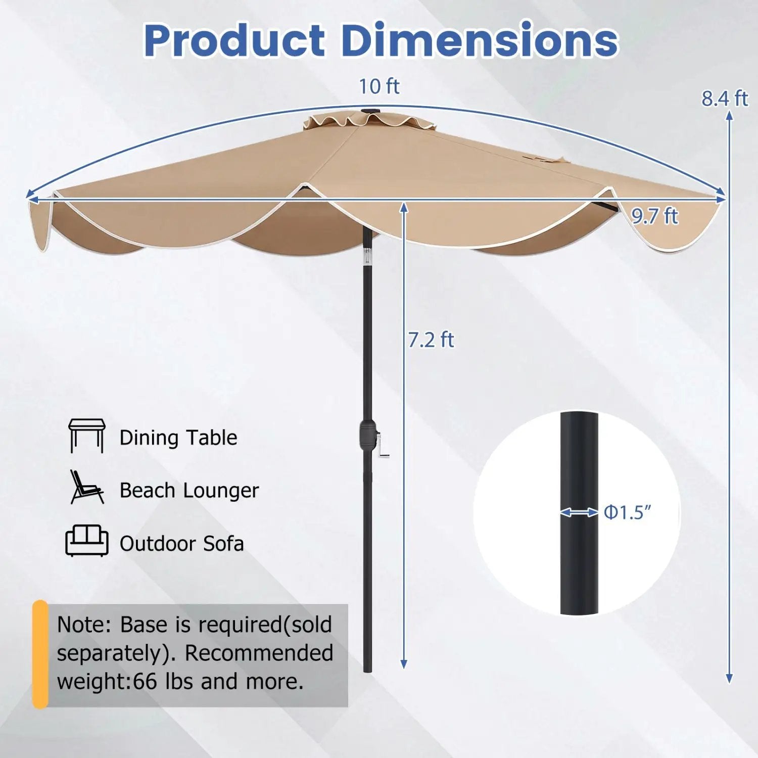 10 FT Scalloped Solar Patio Umbrella with 24 LED Lights and Tilt Adjustment by DirectDeals