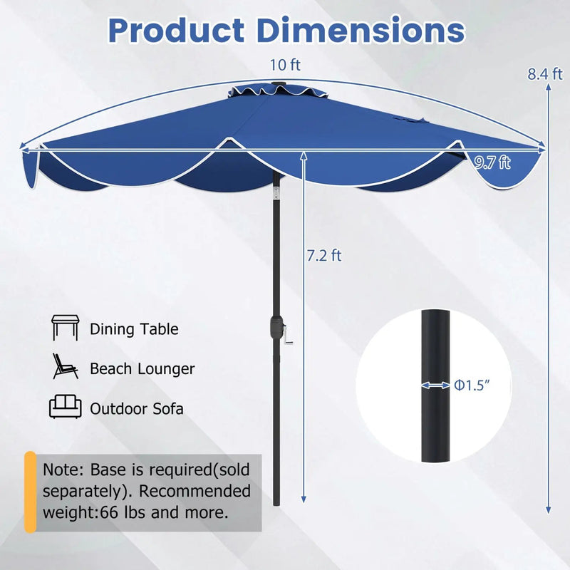 10 FT Scalloped Solar Patio Umbrella with 24 LED Lights and Tilt Adjustment by DirectDeals