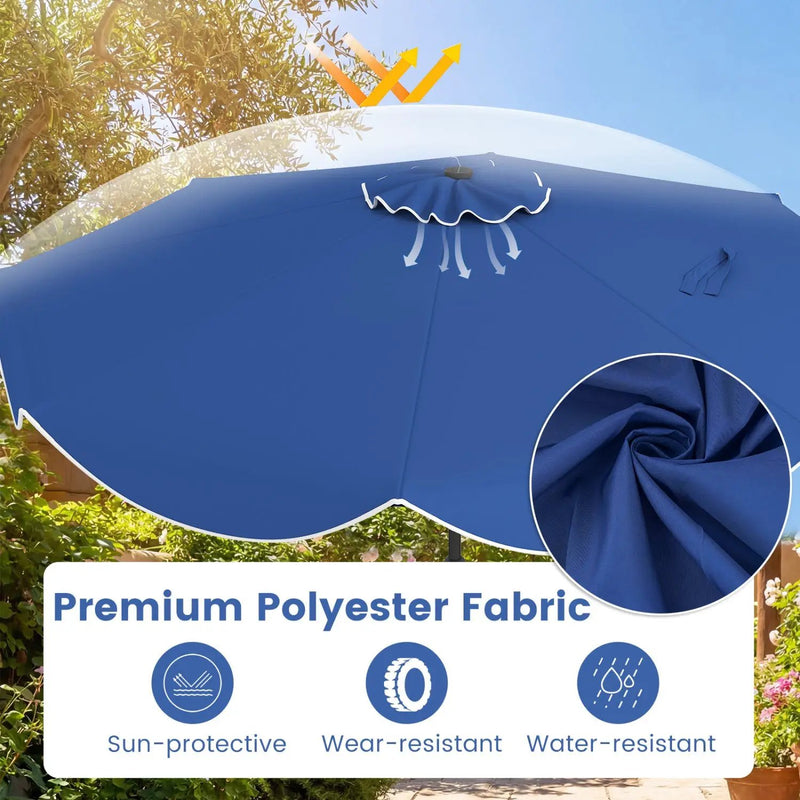 10 FT Scalloped Solar Patio Umbrella with 24 LED Lights and Tilt Adjustment by DirectDeals