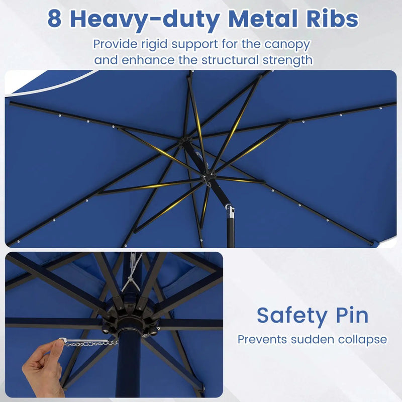 10 FT Scalloped Solar Patio Umbrella with 24 LED Lights and Tilt Adjustment by DirectDeals