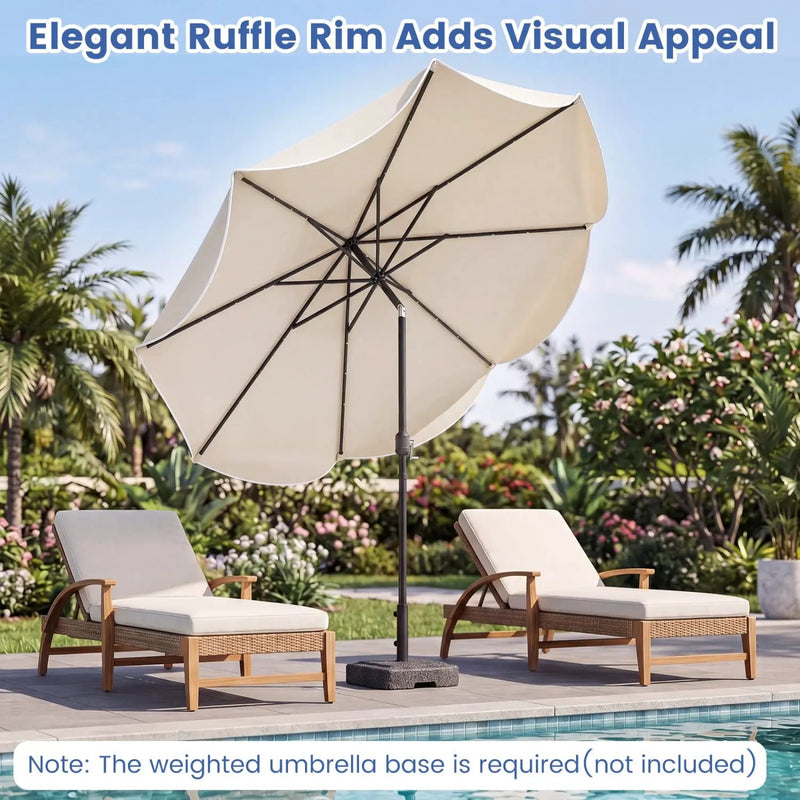 10 FT Scalloped Solar Patio Umbrella with 24 LED Lights and Tilt Adjustment by DirectDeals