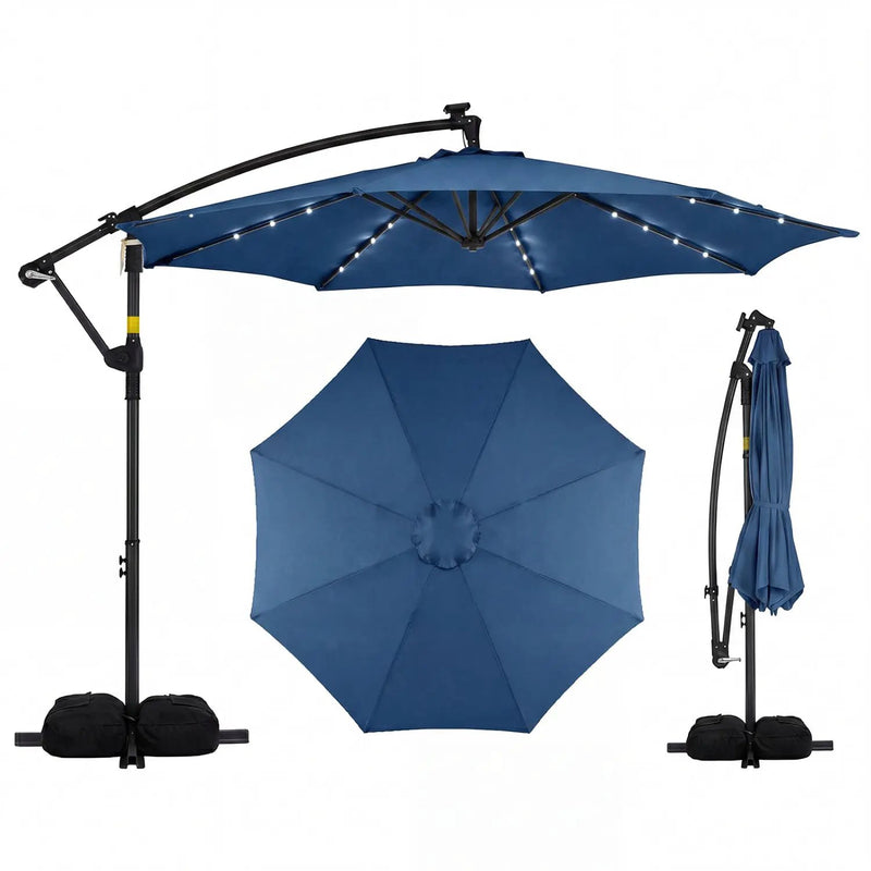 10 FT Solar LED Offset Cantilever Patio Umbrella Hanging Outdoor Market Umbrella by DirectDeals