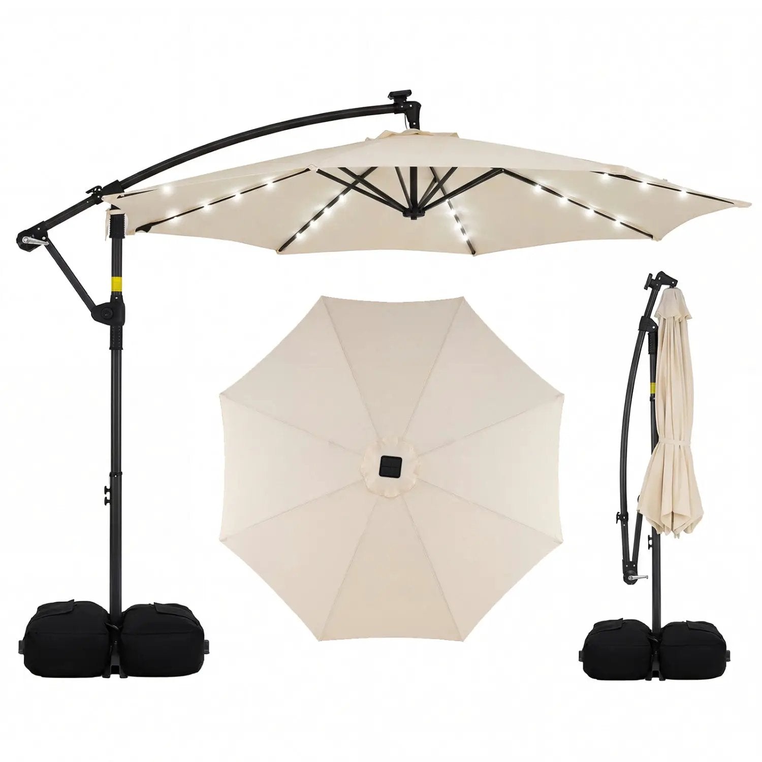 10 FT Solar LED Offset Cantilever Patio Umbrella Hanging Outdoor Market Umbrella by DirectDeals